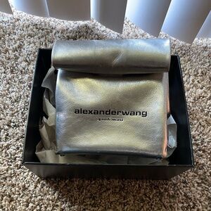 Alexander Wang Silver Metallic Leather Lunch Bag Clutch